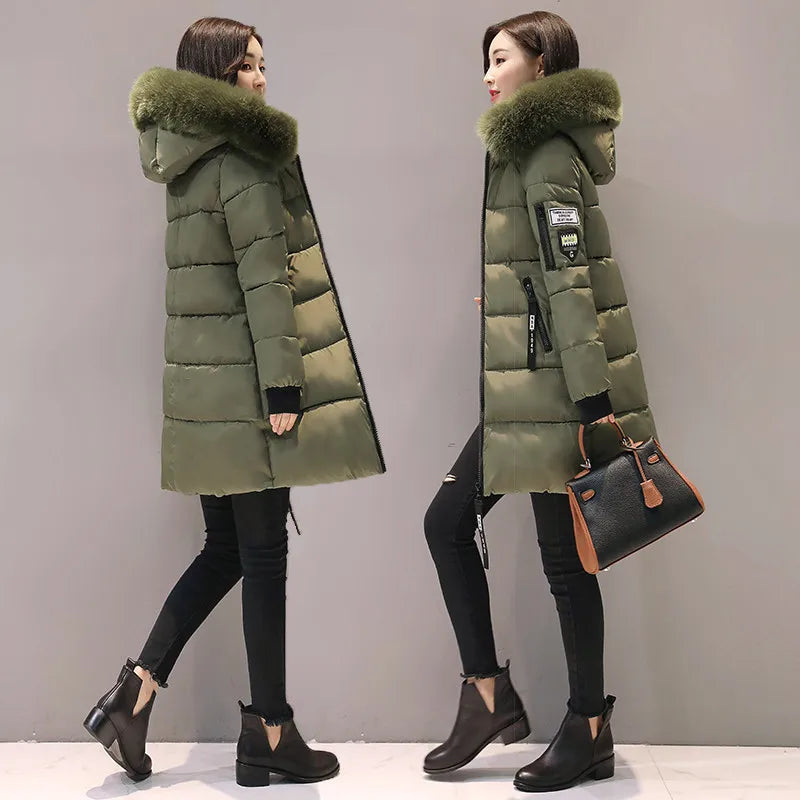 Winter Women Parka Coats Long Cotton Casual Fur Hooded Jackets Thick Warm Slim-fit Jacket Female Overcoat Clothing