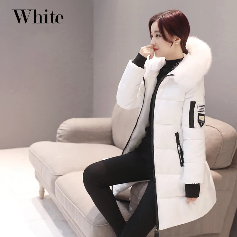 Winter Women Parka Coats Long Cotton Casual Fur Hooded Jackets Thick Warm Slim-fit Jacket Female Overcoat Clothing