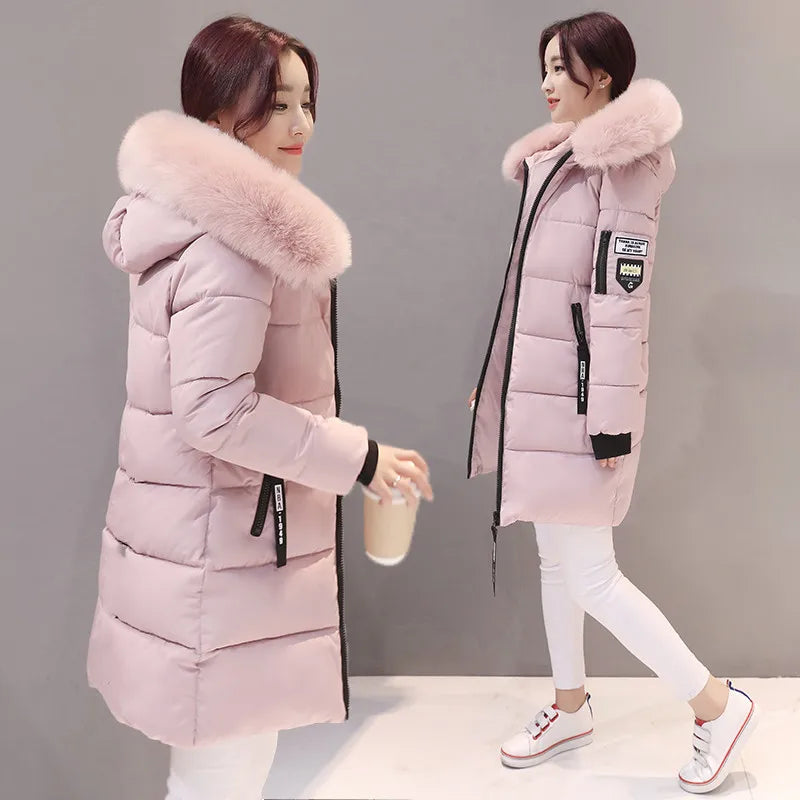 Winter Women Parka Coats Long Cotton Casual Fur Hooded Jackets Thick Warm Slim-fit Jacket Female Overcoat Clothing