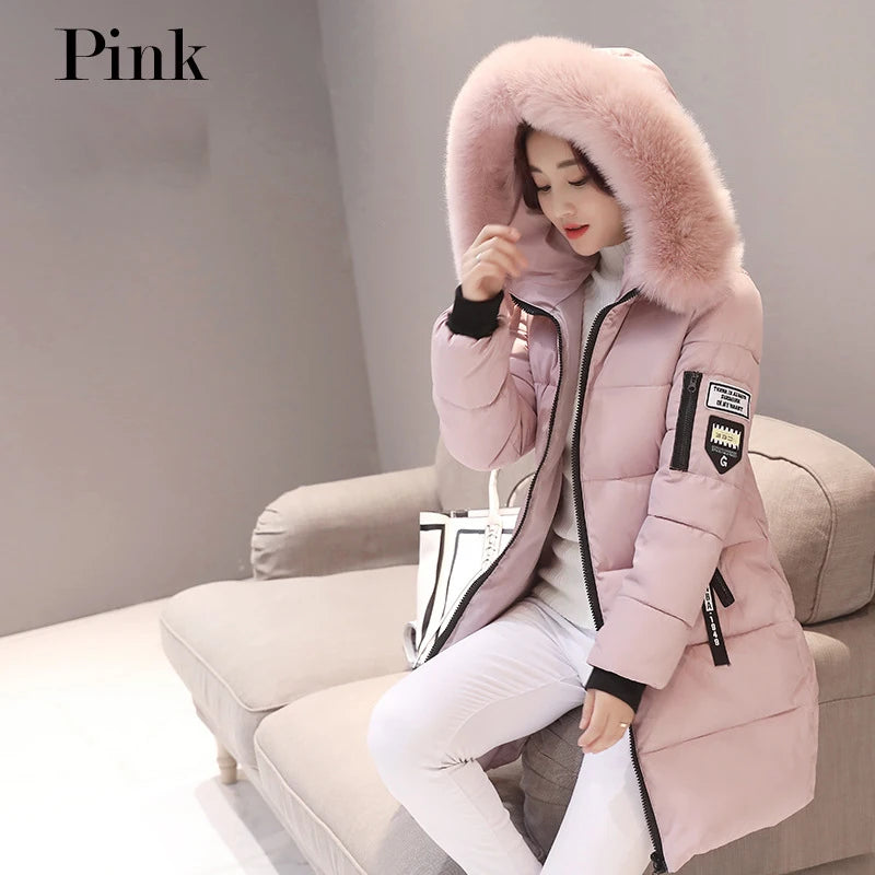 Winter Women Parka Coats Long Cotton Casual Fur Hooded Jackets Thick Warm Slim-fit Jacket Female Overcoat Clothing