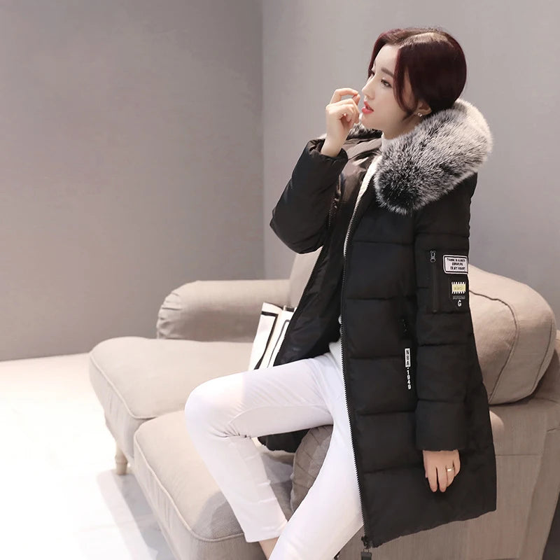 Winter Women Parka Coats Long Cotton Casual Fur Hooded Jackets Thick Warm Slim-fit Jacket Female Overcoat Clothing