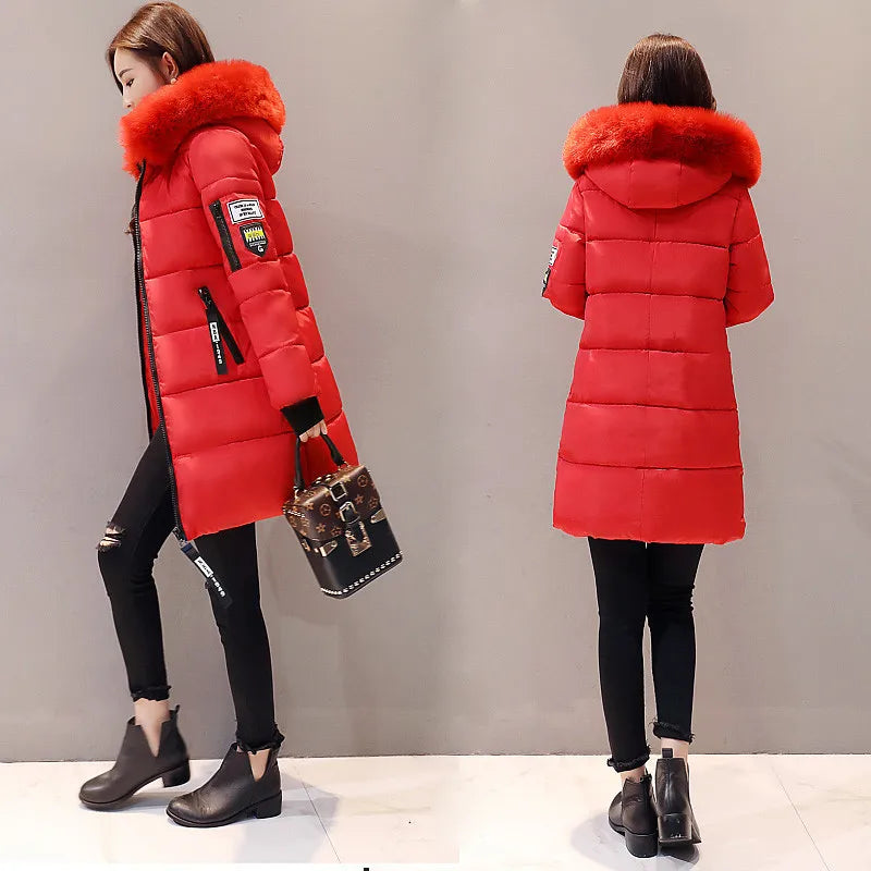 Winter Women Parka Coats Long Cotton Casual Fur Hooded Jackets Thick Warm Slim-fit Jacket Female Overcoat Clothing