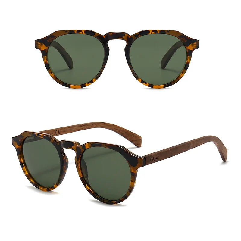 Advanced Walnut Wood Frames Polarized Sunglasses Ultralight Hawksbill Leopard Grain Design for Men Women Delicate Fashion