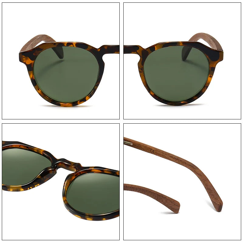 Advanced Walnut Wood Frames Polarized Sunglasses Ultralight Hawksbill Leopard Grain Design for Men Women Delicate Fashion