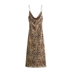 Leopard Print Women's Dress Tulle Backless Slip Dress Sexy Summer Holiday Midi Party Dress 2024 Vintage Style