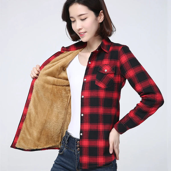 Winter New Plus Thick Women's Warm Plaid Shirt Coat Lady Casual Fleece Velvet Jacket Tops Hot Women Clothes Outerwear