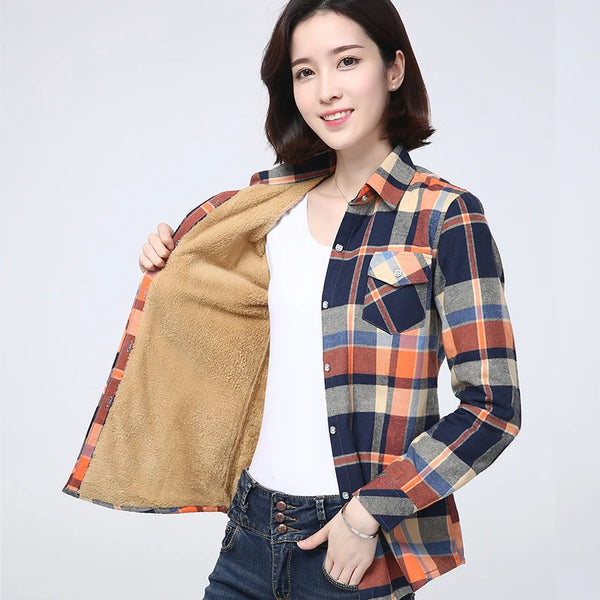 Winter New Plus Thick Women's Warm Plaid Shirt Coat Lady Casual Fleece Velvet Jacket Tops Hot Women Clothes Outerwear