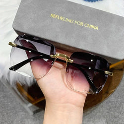 Women's Fashion Rimless Square Sunglasses Gradient Mirror Lenses Brand Designer Ladies Frameless Sun Glasses