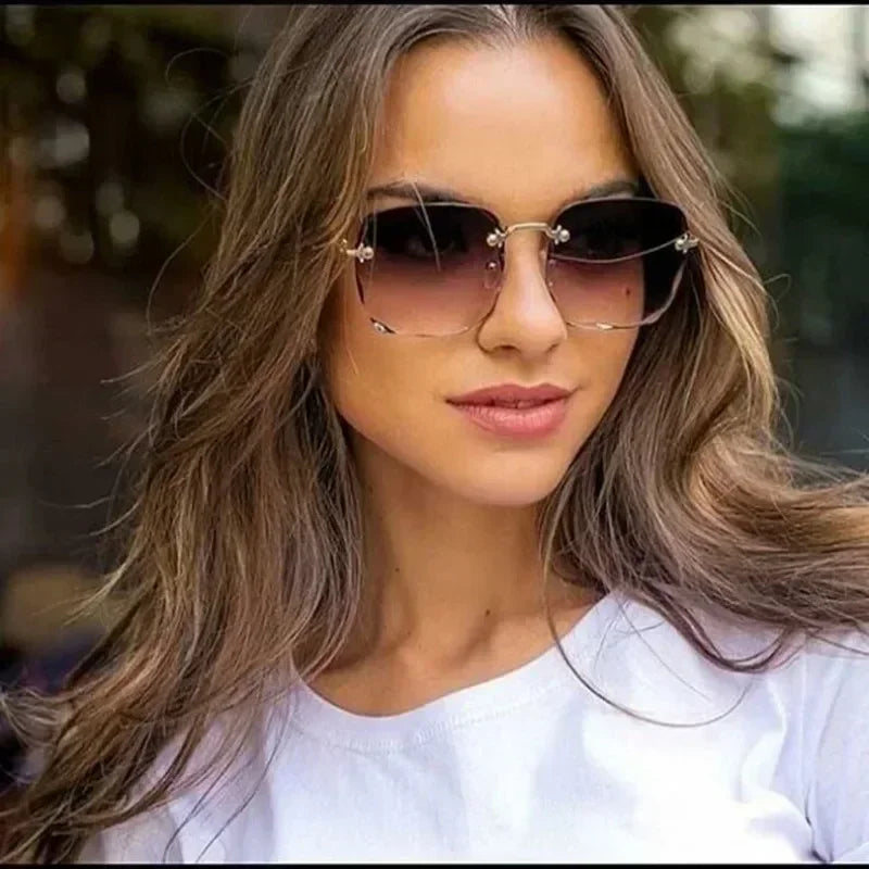 Women's Fashion Rimless Square Sunglasses Gradient Mirror Lenses Brand Designer Ladies Frameless Sun Glasses