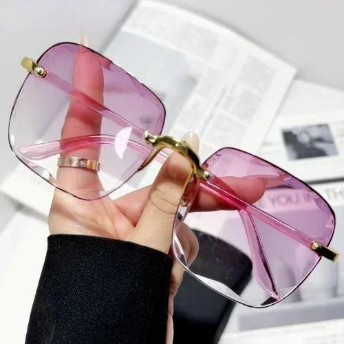 Women's Fashion Rimless Square Sunglasses Gradient Mirror Lenses Brand Designer Ladies Frameless Sun Glasses