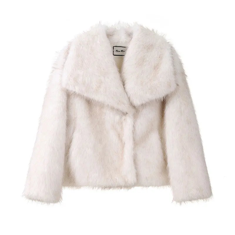 Winter New Fashion Gradient Fluffy Fur Coat Women High Street Luxury Big Fur Collar Faux Fox Fur Jacket Female Overcoats