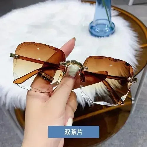 Women's Fashion Rimless Square Sunglasses Gradient Mirror Lenses Brand Designer Ladies Frameless Sun Glasses