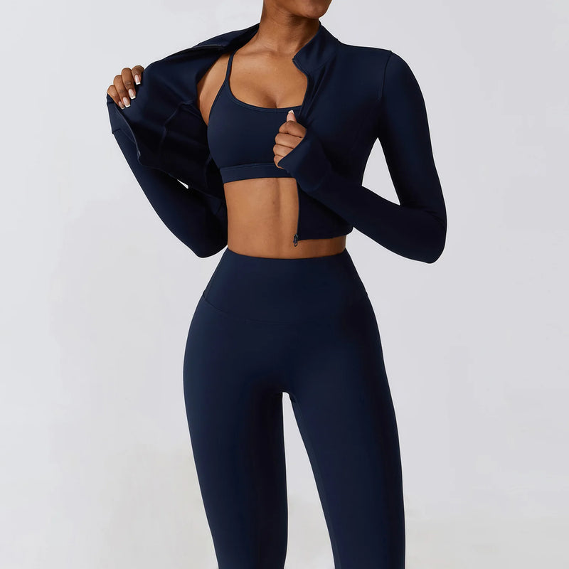 Women's Yoga Set for Sportswear Fitness Bra Crop Top Long Sleeve Seamless Gym Legging Athletic Workout Clothes