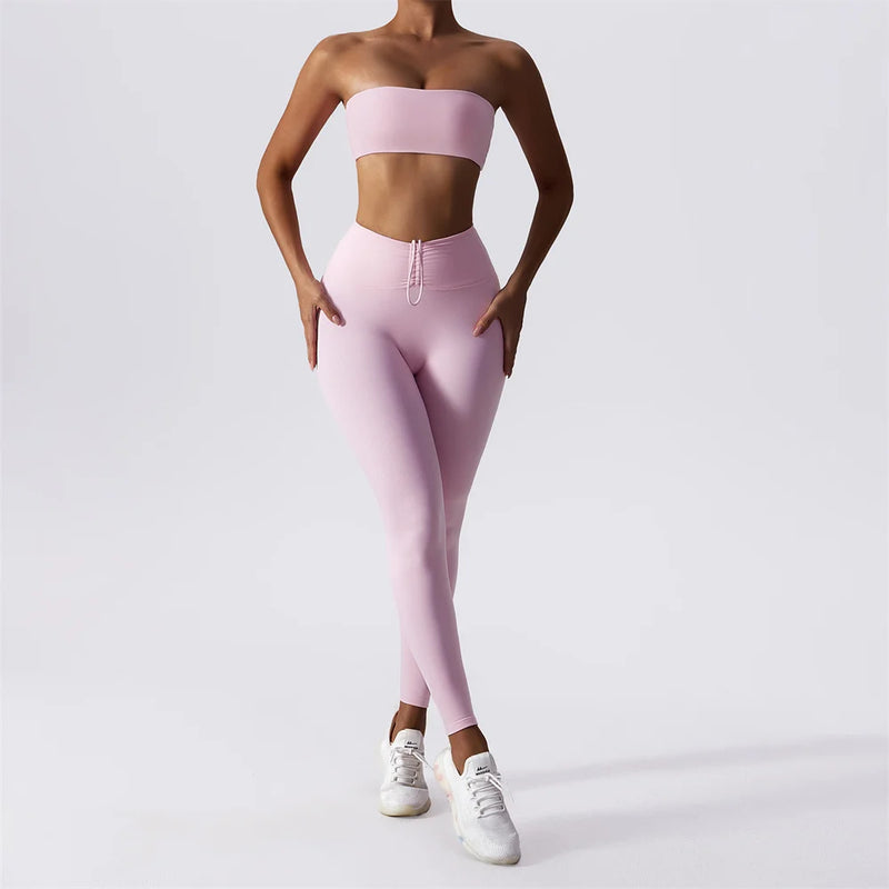 Women's Strapless Yoga Set Fitness Bra Sports Wear Gym Push Up Legging Tracksuit for Athletic Workouts