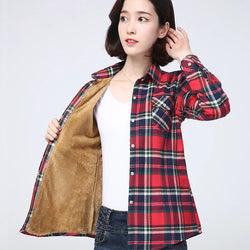 Winter New Plus Thick Women's Warm Plaid Shirt Coat Lady Casual Fleece Velvet Jacket Tops Hot Women Clothes Outerwear