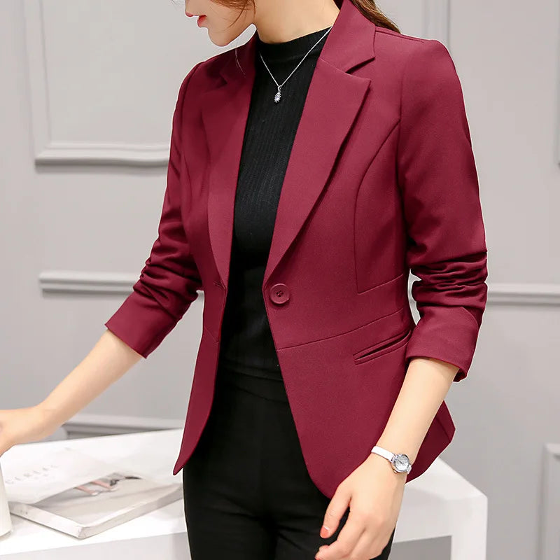 Red Slim Fit Long Sleeve Blazer for Women with Pockets Office Lady Jacket for 2022 Eye Catching Female Top Suit Blazer