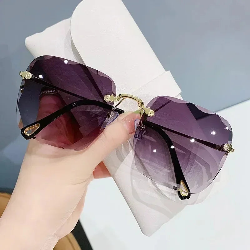 Women's Fashion Rimless Square Sunglasses Gradient Mirror Lenses Brand Designer Ladies Frameless Sun Glasses