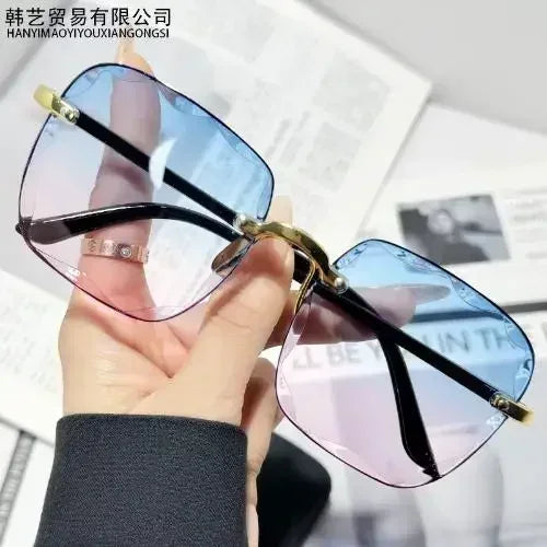 Women's Fashion Rimless Square Sunglasses Gradient Mirror Lenses Brand Designer Ladies Frameless Sun Glasses