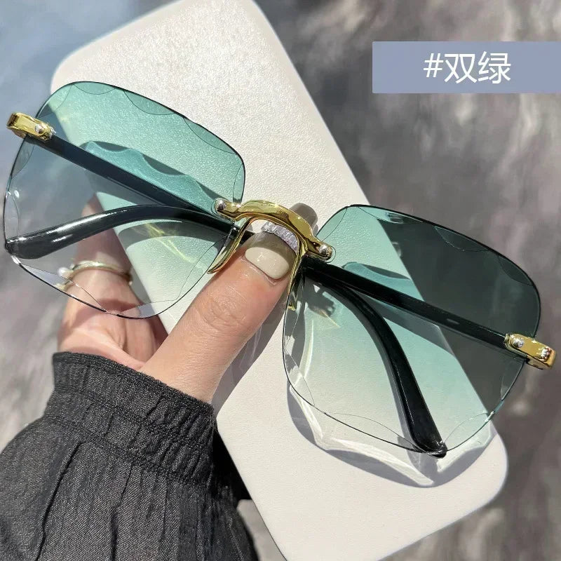 Women's Fashion Rimless Square Sunglasses Gradient Mirror Lenses Brand Designer Ladies Frameless Sun Glasses