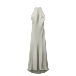 TRAFZA Women Elegant Halter Backless Solid Satin Maxi Dresses  Fashion Casual Dress Summer Sexy Nightclub Party Female Vestidos