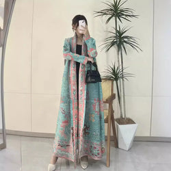 Elegant Long Trench Coat with Pleats Spring Summer 2024 New Fashionable Robe Jacket Cape Print Impassive Eye Catching Keep Short