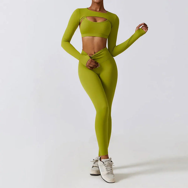 Women's Yoga Set for Sportswear Fitness Bra Crop Top Long Sleeve Seamless Gym Legging Athletic Workout Clothes