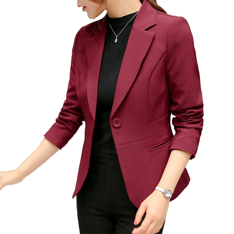 Red Slim Fit Long Sleeve Blazer for Women with Pockets Office Lady Jacket for 2022 Eye Catching Female Top Suit Blazer