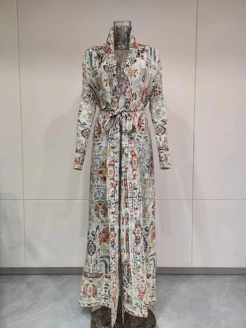 Elegant Long Trench Coat with Pleats Spring Summer 2024 New Fashionable Robe Jacket Cape Print Impassive Eye Catching Keep Short