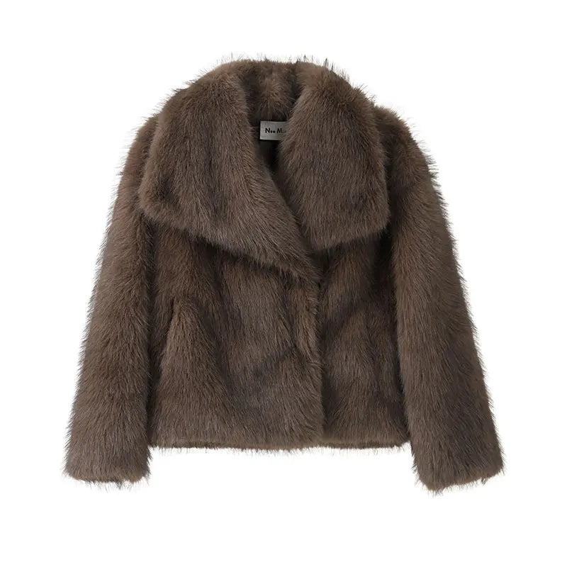 Winter New Fashion Gradient Fluffy Fur Coat Women High Street Luxury Big Fur Collar Faux Fox Fur Jacket Female Overcoats