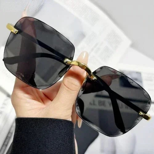 Women's Fashion Rimless Square Sunglasses Gradient Mirror Lenses Brand Designer Ladies Frameless Sun Glasses