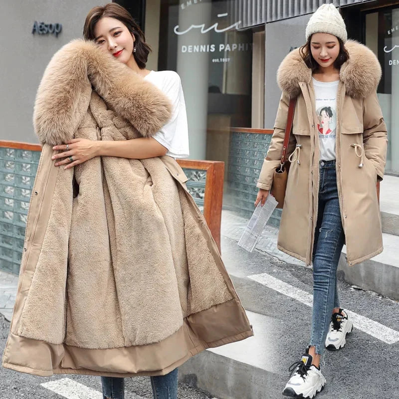 Winter Jacket 2023 New Women Parka Clothes Long Coat Wool Liner Hooded Jacket Fur Collar Thick Warm Snow Wear Padded Parka 6XL