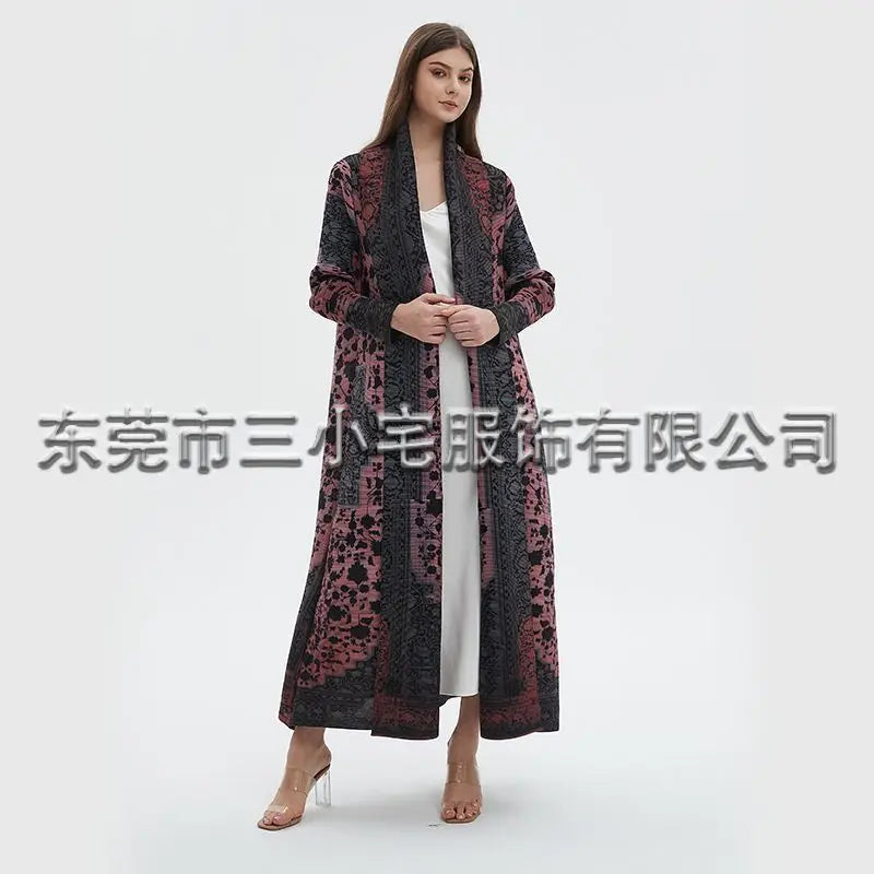 Elegant Long Trench Coat with Pleats Spring Summer 2024 New Fashionable Robe Jacket Cape Print Impassive Eye Catching Keep Short