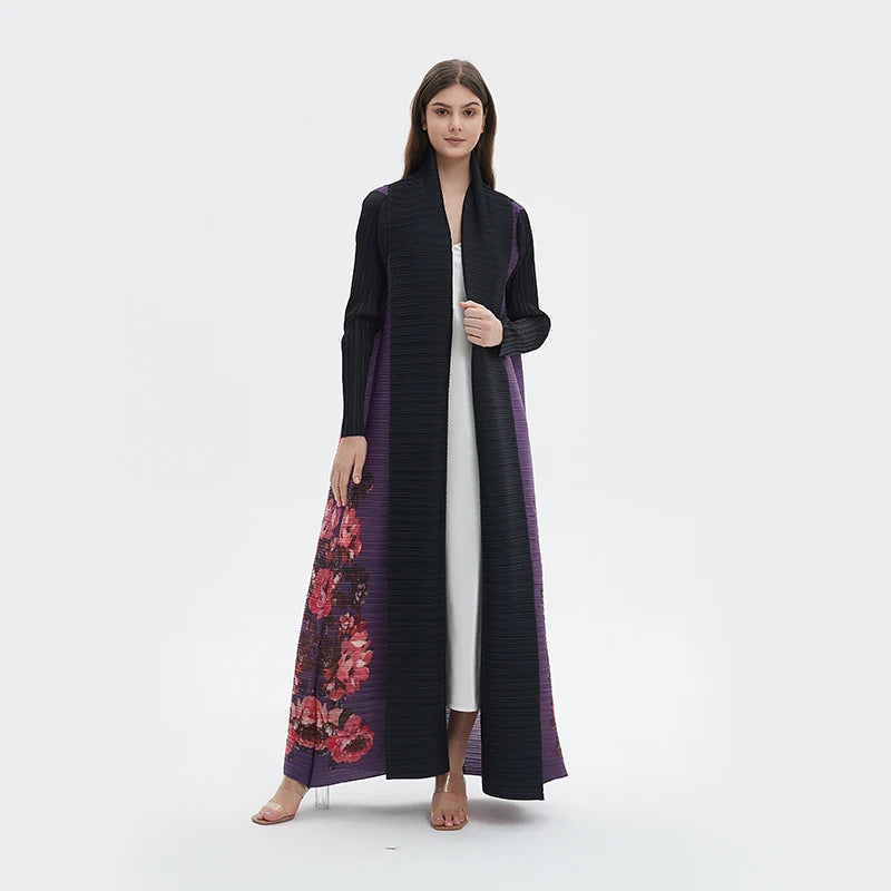 Elegant Long Trench Coat with Pleats Spring Summer 2024 New Fashionable Robe Jacket Cape Print Impassive Eye Catching Keep Short