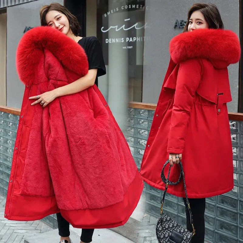 Winter Jacket 2023 New Women Parka Clothes Long Coat Wool Liner Hooded Jacket Fur Collar Thick Warm Snow Wear Padded Parka 6XL