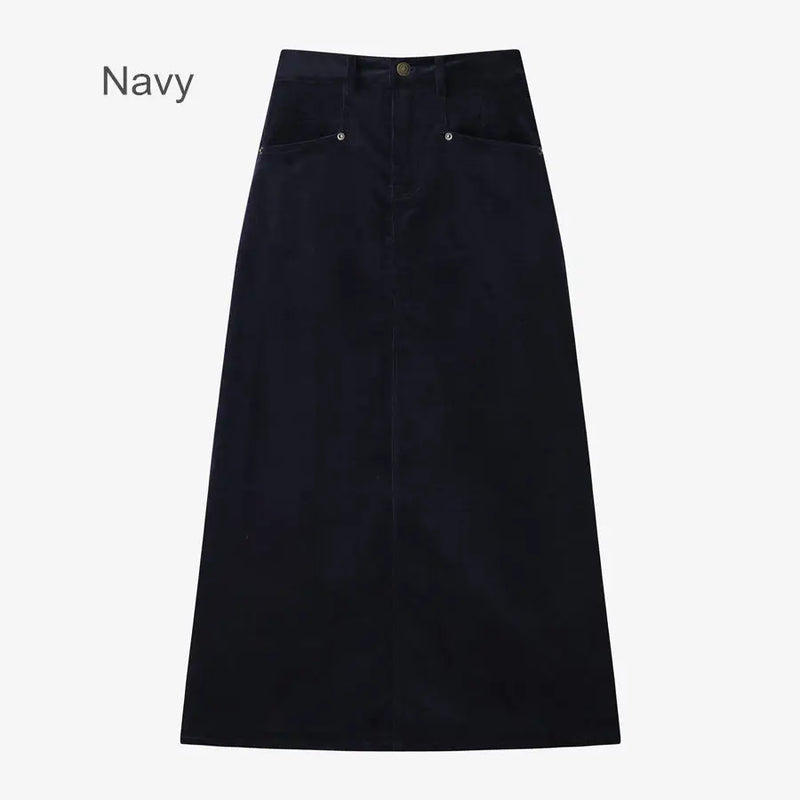 Retro corduroy skirt a little stretch + soft super high stretch closed-fit basic tops  (ship out in 1 day)