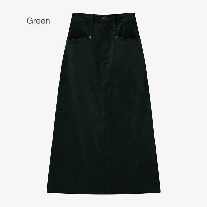 Retro corduroy skirt a little stretch + soft super high stretch closed-fit basic tops  (ship out in 1 day)