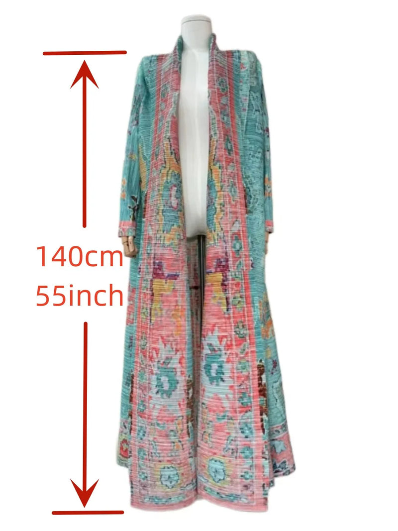 Elegant Long Trench Coat with Pleats Spring Summer 2024 New Fashionable Robe Jacket Cape Print Impassive Eye Catching Keep Short