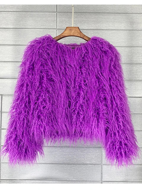 Elegant Women's Pink Faux Fur Coat for Autumn Winter Thick Warm Fashion Jacket