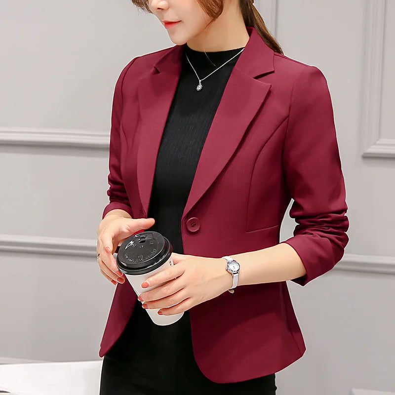 Red Slim Fit Long Sleeve Blazer for Women with Pockets Office Lady Jacket for 2022 Eye Catching Female Top Suit Blazer