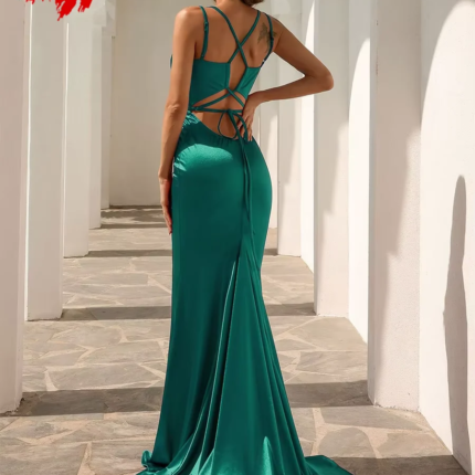 V-Neck Flower Pattern Long Mermaid Evening Dress 2