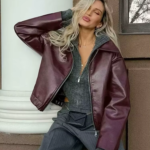 Wine Red Faux Leather Jacket 2