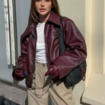 Wine Red Faux Leather Jacket